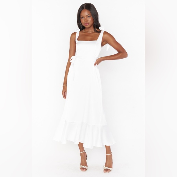 Show Me Your MuMu Dresses & Skirts - Show Me Your Mumu - Garden Midi Satin Luxe Dress with slit in white size SMALL